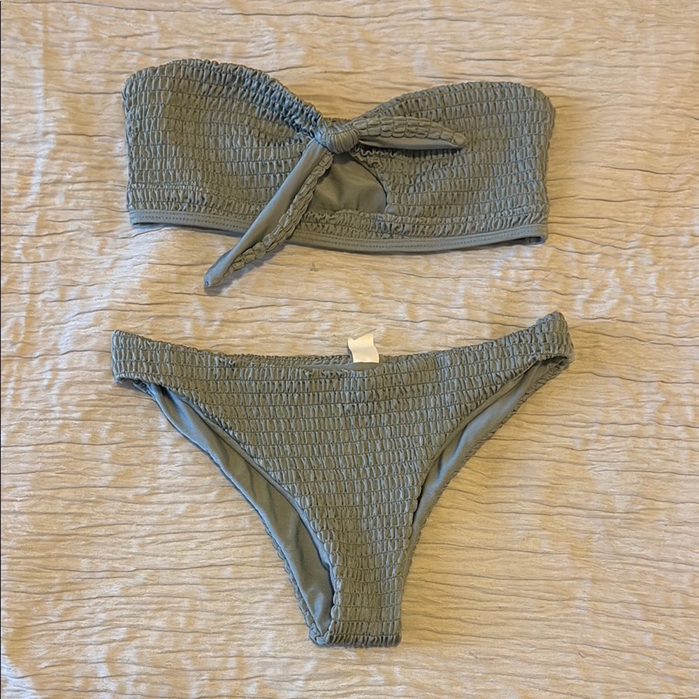 Green Textured Bikini Set